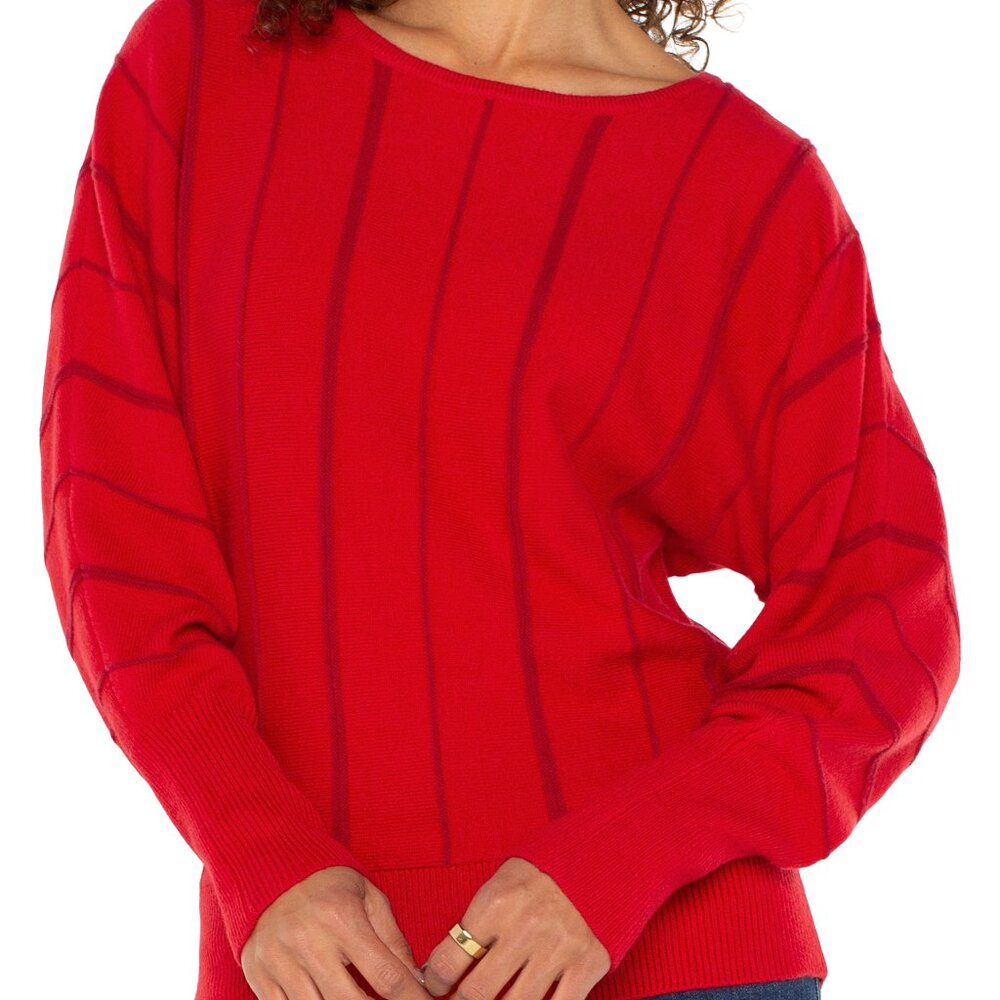 NWT Liverpool Link Stitch Batwing Sleeve Sweater In Tango Red